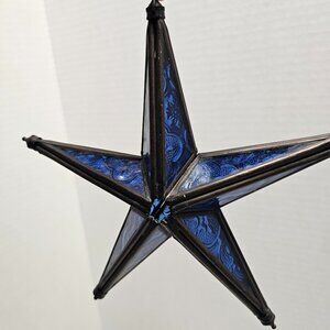 Cobalt Blue Stained Glass 3D Star Suncatcher Hanging Christmas Decor Display